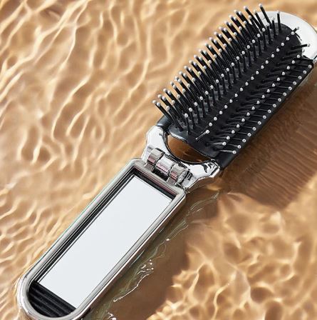 Brosse à cheveux avec miroir pliant de voyage